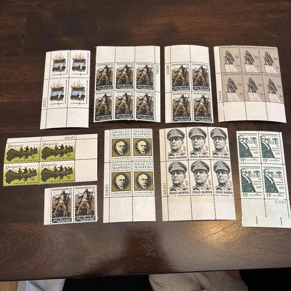 Lot of 6¢ US Plate Block Stamps MNH Explorers Monuments Historic Leaders